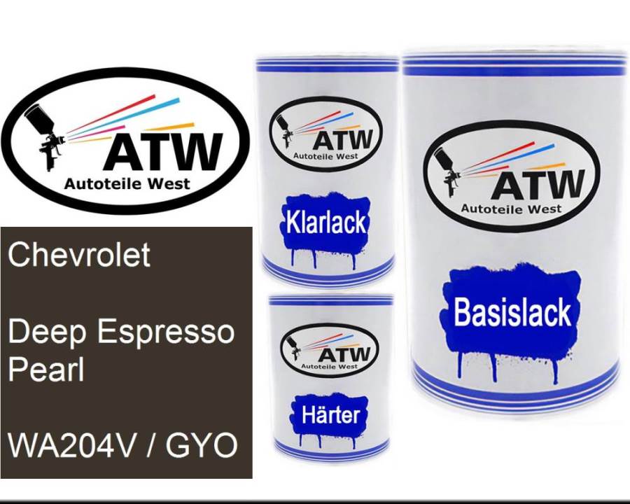 Chevrolet, Deep Espresso Pearl, WA204V / GYO: 500ml Lackdose + 500ml Klarlack + 250ml Härter - Set, von ATW Autoteile West.